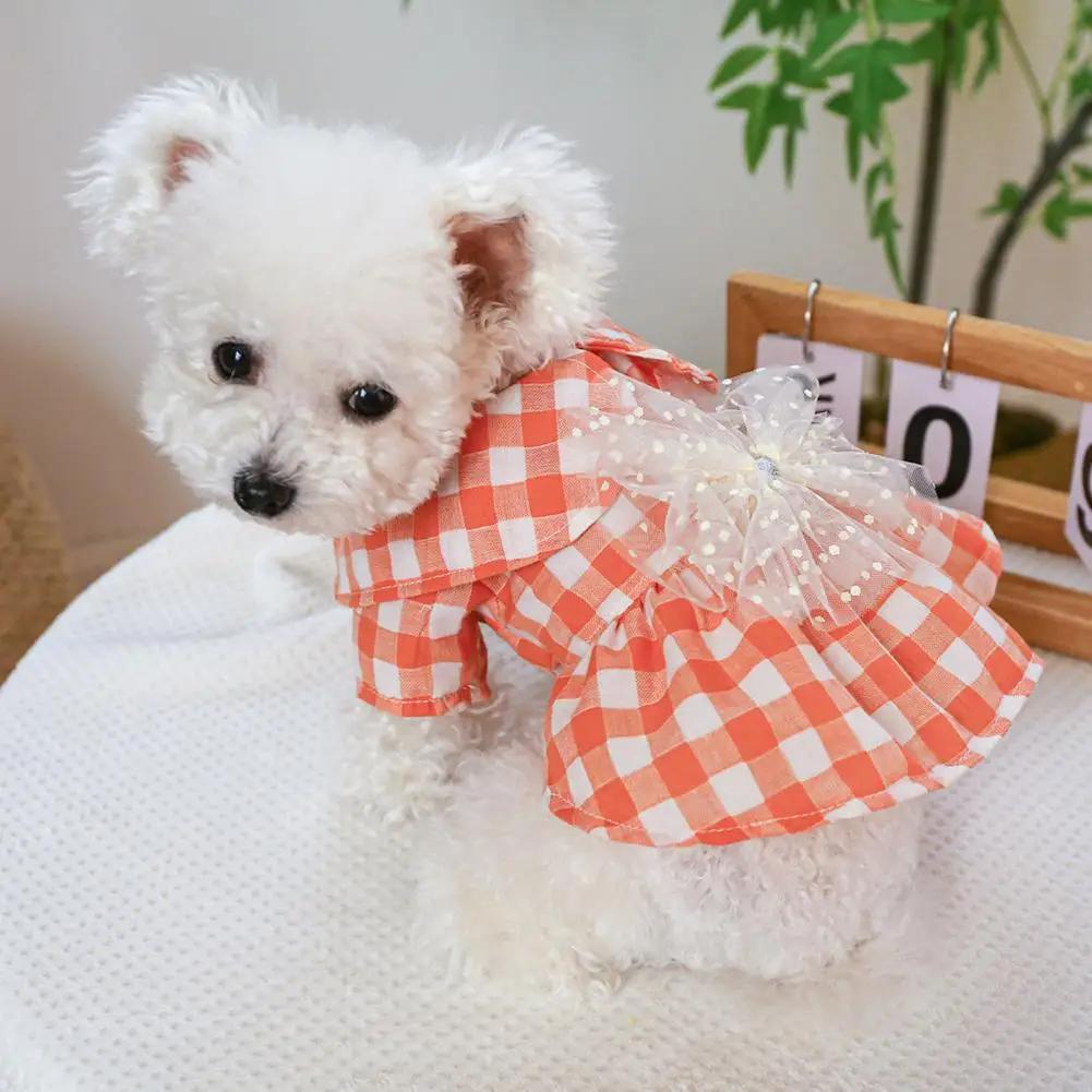 Dog Dress Doll Collar Button Closure Bowknot Decor Pet Cat Dog Plaid Dress Pet  Ķ 